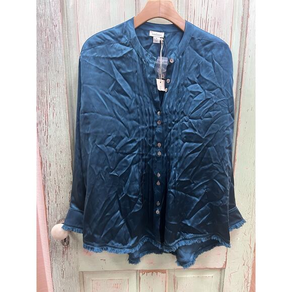 NWT Sundance Delphine Highland 100% Silk Blouse Medium Color Lagoon medium - Picture 1 of 4
